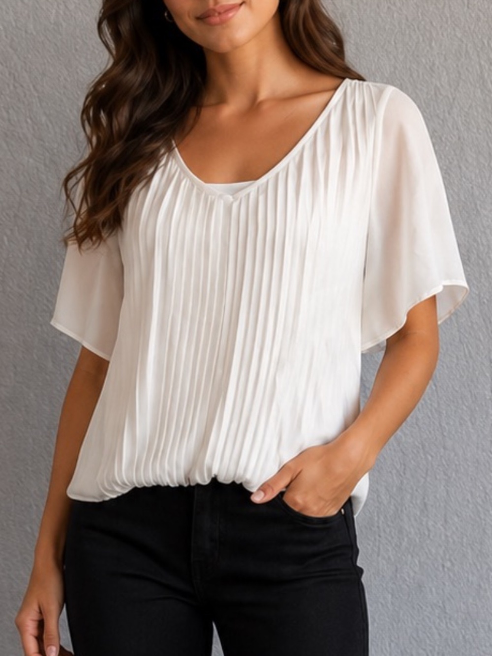 Apt. 9 White Pleated Relaxed Blouse